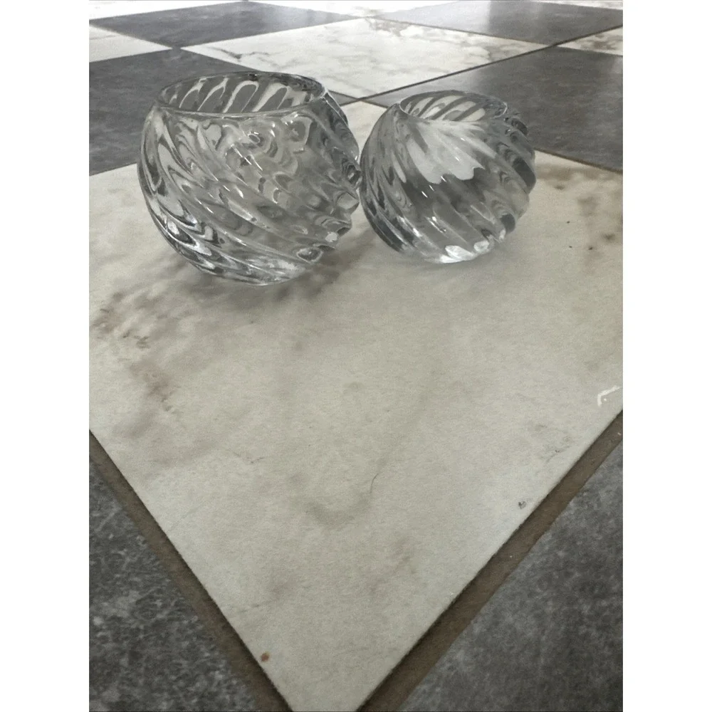 Set of 2 Swirled Glass Votive Candle Holders Clear Swirl Textured Decor
